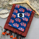 Orange Handloom Cotton Saree With Flower Print Blouse